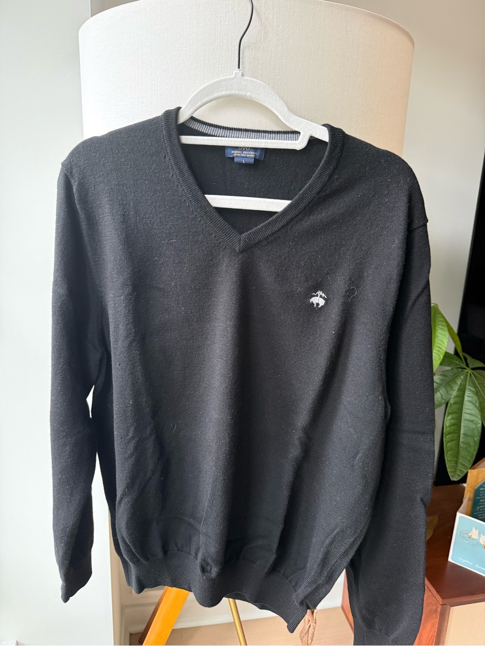 Brooks Brothers Black V-Neck Men's Sweater with Subtle Logo